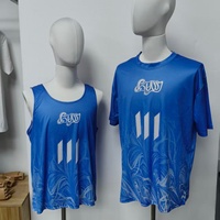 Kaos Lari Biru Custom Cetak Sublimasi Desain Gelombang Abstrak Cepat Kering Kaos Olahraga Jersey Tim OEM Grosir