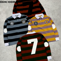 Polo en coton à manches longues, coupe ample, col polo, broderie personnalisée, jersey de rugby, tricot rayé, pour homme