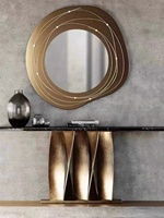 Table console étroite de luxe personnalisable, moderne et simple, en marbre, acier inoxydable et bande de bronze, haut de gamme, pour entrée ou mur.