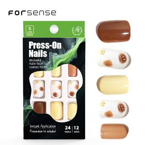 2025 logotipo personalizado prensa cuadrada corta en las <span class=keywords><strong>uñas</strong></span> <span class=keywords><strong>para</strong></span> niñas vacaciones lindos diseños de cara de dibujos animados usar <span class=keywords><strong>uñas</strong></span> vacaciones beige marrón puntas de <span class=keywords><strong>uñas</strong></span> - Product Image 1