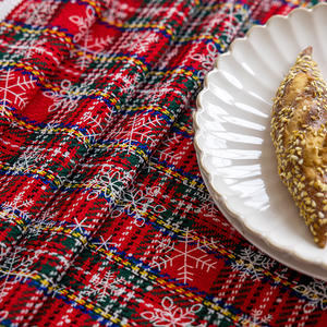 Christmas Red Plaid <b>Tablecloth</b> Printed Snowflake Pattern Polyester <b>Washable</b> Home Decor Rectangle Shape - Product Image 1