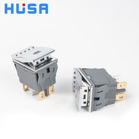 HUSA HSRS28 * 22 20A 250V AC DPDT Interrupteur à bouton-poussoir à courant élevé 28*22mm Interrupteur à bascule étanche en acier inoxydable avec lumière LED