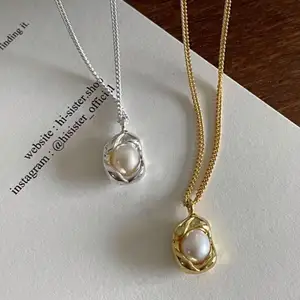 Collana Di Perle Dainty สร้อยคอเงินแท้925,สร้อยคอประดับจี้ไข่มุกถั่วแบบโชคเกอร์ส่วนตัว