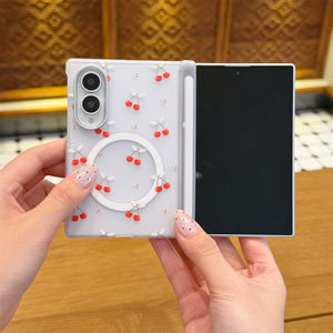HD For Samsung ZFold <b>8</b> Ultra Wide Folding <b>Phone</b> Case Magnetic Charging Cute Strawberry/Cherry Double Axis Protective Case - Product Image 4