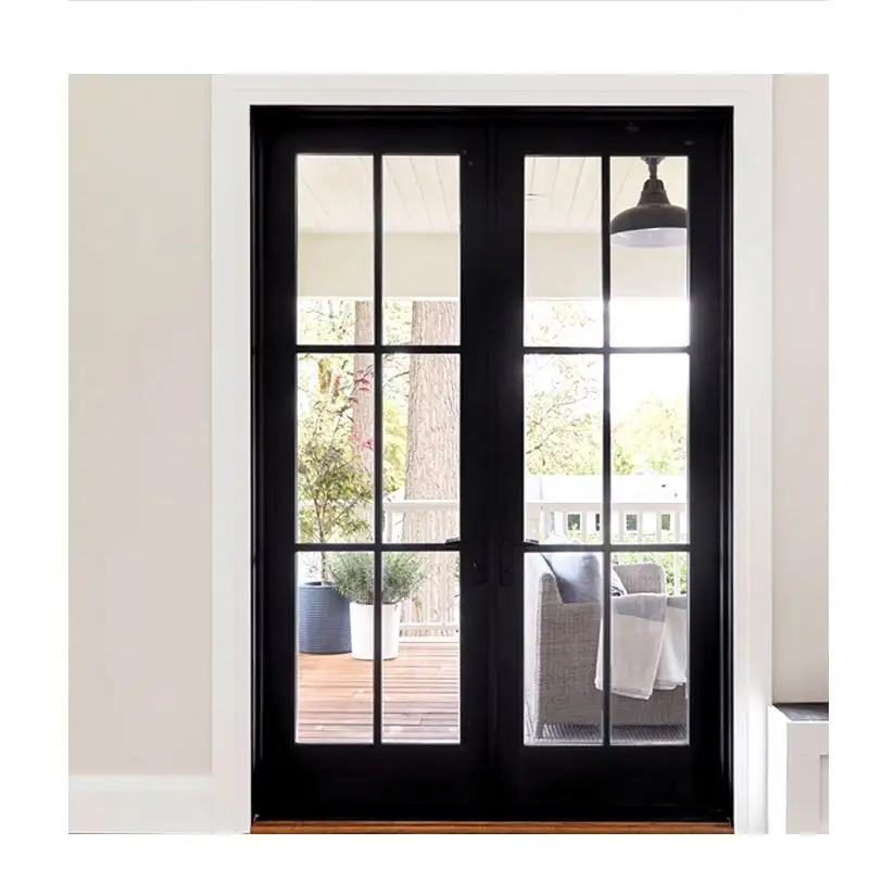 北米の外部フロントエントリー錬鉄製ガラスドアフレンチダブル強化ガラス鋼製鉄製ドア