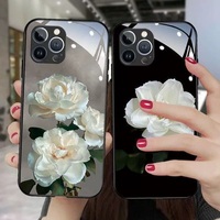 Étuis de téléphone en verre trempé fleur de protection antichoc Funda housse pour iPhone 16 15 14 13 12 Pro Max Plus