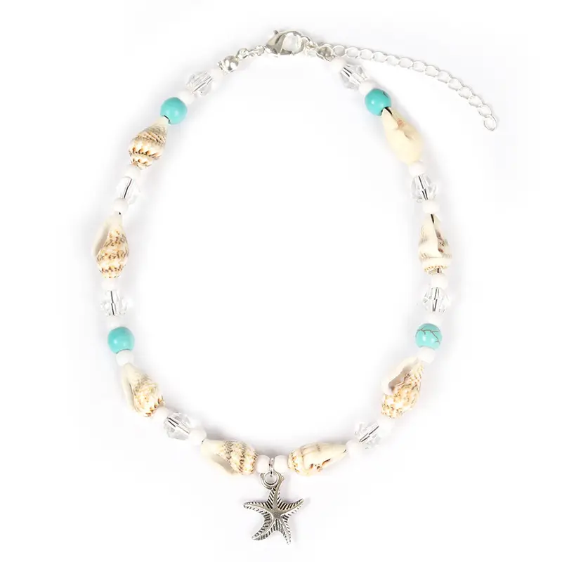 Conch Starfish Shaped Stein Glas perle Strand Strick Knöchel Armband für Frauen GAB001