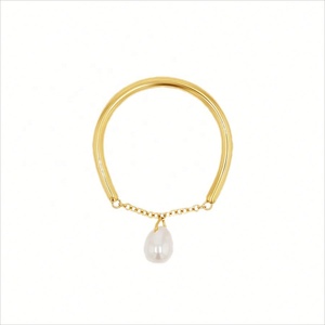Joyería Personalizada, Nuevo Diseño, Anillo de Plata de Ley 925 con Cadena de Perlas Solitarias, Anillos de Joyería Fina Chapados en Oro de 14K para Mujer - Product Image 3