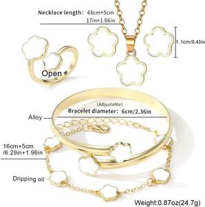 Five-Clover Flower Five-Piece Set Gold Plated Necklace <b>Bracelet</b> Earrings Fashion <b>Women</b> Silver <b>Black</b> Jewelry - Product Image 5