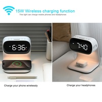 2025 Nieuw Product 15W Snel Opladen Draadloos Nachtlampje Abs Led Batterij Telefoon Headset Wekker Tafellamp Cadeau Set