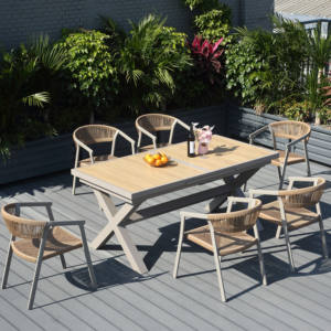 Table basse de jardin Nautica, ensemble de table moderne pour 6 à 8 personnes avec chaises en corde tressée, <span class=keywords><strong>bistrot</strong></span> - Product Image 1