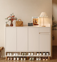 Meuble à chaussures moderne blanc avec 4 étagères réglables, pieds en bois amovibles, grande capacité de rangement pour bottes, meuble d'entrée moderne pour la maison
