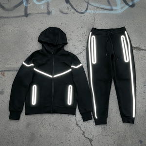Conjunto Deportivo para Hombre, Chaqueta Cortavientos Reflectante con Forro Polar Técnico, Pantalones Deportivos y Sudadera con Capucha, Conjunto Deportivo, Traje Deportivo para Hombre, Color Negro - Product Image 1