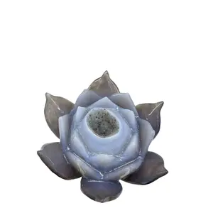 Natural Agate Druzy Geode Crystal Carved Crystal Lotus Flowers