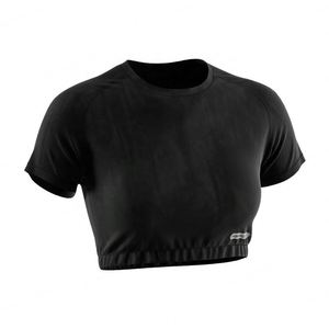 เสื้อยืดแฟชั่นเพาะกายเซ็กซี่สำหรับสาวๆ สีชมพู คอกลมครึ่งตัว แขนสั้น พิมพ์ลาย เสื้อครอปออกกำลังกายสำหรับผู้หญิง มีโลโก้ - Product Image 2