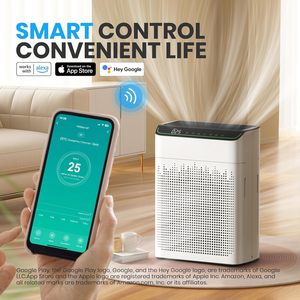Purificador de Aire FLANUR BL-009 para Hogar, Habitaciones Grandes, Entrada de Aire de Doble Cara, Compatible con <span class=keywords><strong>Alexa</strong></span>, Filtro de Carbón Activado, Blanco, Control por Aplicación, 300 - Product Image 3