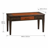 Bureau d'écriture exécutif en bois avec incrustation en cuir et 3 tiroirs, bureau d'ordinateur moderne et minimaliste pour bureau à domicile, étude, 48x24x30