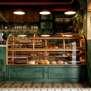 ETRO ororest tytyle Boutique akakery con Lass rched Lass iisplay, ooooden Hanging ababinets, halhalkboard enenu & offee tation - Product Image 1