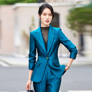 Women's Suit Set 2024 Autumn Striped Polyester Elegant Professional Attire Three Quarter Sleeve Anti-Wrinkle - Product Image 2