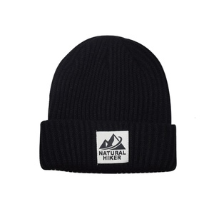 Customized Logo Acrylic <b>Slouch</b> Knit Cycling Hat Warm Hiker <b>Beanies</b> with Cuffed Knit Woven Knitted <b>Beanie</b> for Travel - Product Image 1