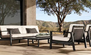 Canapé d'extérieur moderne en aluminium et osier résistant aux intempéries, matériaux mixtes, pour jardin et villa - Fabrication directe usine - Product Image 5