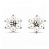 925 Sterling Silber Trendige Rhodium-Blumen-Perlen-Cluster-Ohrstecker Elegant für Damen Geschenk Braut Geburtstag Hochzeit Jubiläum
