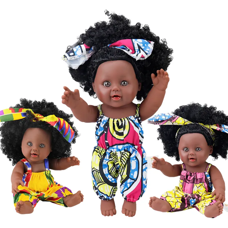 PVC del commercio all'ingrosso di vendita caldo Riccio Crespo Dei Capelli bambola nera e realistico 12 pollici bambola di moda per bambino