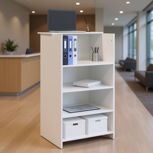 Bureau de réception en bois d'ingénierie blanc, design minimaliste, mobilier de bureau, usage commercial, forme carrée D0100X3NVAX - Product Image 2