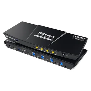 Tesmart USB 3.0 HDMI KVM chuyển đổi 1 màn hình 4 máy tính 4K @ 60Hz với tai nghe âm thanh & microphone EDID giả lập video chuyển đổi 4 cổng
