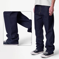 Jeans Rectos de Lavado Índigo Azul Oscuro para Hombre, Corte Ajustado, Costuras en Contraste, Botones Personalizados, Remaches, Parches de Cuero