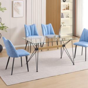 Hiện Đại Đơn Giản Chất Lượng Cao Bàn Ăn Và Ghế Đặt Rõ Ràng Glass Với Kim Loại Bảng, Vải Ghế Nhà Máy Giá Đồ Nội Thất Nhà - Product Image 1