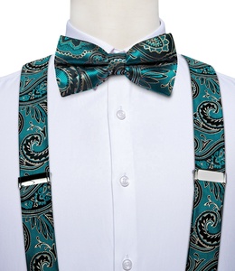Custom Men's Paisley Green Suspenders Y Back Adjustable <strong>Braces</strong> Bow Tie Hanky Cufflinks Set Leather PU Polyester Elastic <strong>Fabric</strong> - Product Image 4