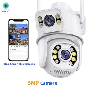 Ucuz fiyat 6MP 8MP çift Lens kablosuz PTZ güvenlik kamerası güvenlik Wifi denetim izleme 6MP 4K çift Lens ağ kamerası ICsee
