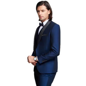 Trajes de Boda para <span class=keywords><strong>Hombre</strong></span> de Alta Calidad, Color <span class=keywords><strong>Azul</strong></span> Personalizado, Estilo Vintage, Traje de Tres Piezas con Solapa de Chal, Venta al por Mayor - Product Image 5