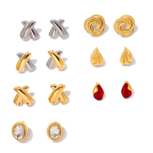 <b>Stud</b> <b>Earrings</b> Set Geometric Design Stainless Steel Zircon Bezel Setting Everyday Wear Women's Jewelry - Product Image 5