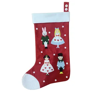 Calcetín de Navidad Jumbo Vintage con historias de personajes de dibujos animados decoración de calcetín de Navidad animado de fieltro de Nochevieja