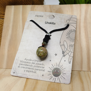 จี้ลูกปัดหินอูนาไคต์ขนาด 14 มม. พร้อมสร้อยสแตนเลส ลูกปัดหินธรรมชาติสำหรับทำเครื่องประดับ สร้อยคอแบบมินิมอล - Product Image 6