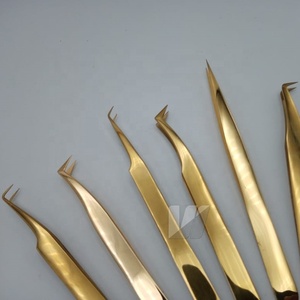 Pinzas de extensión de pestañas de acero inoxidable sostenibles chapadas en oro de alta calidad con logotipo personalizado para uso en cejas y pestañas - Product Image 4
