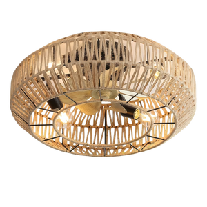 Ventilateur de plafond en bois avec lumière LED 3500K blanc chaud, style rustique, montage en surface, grande taille, télécommande pour salon - Product Image 1