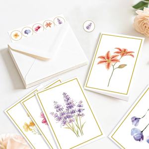 Acquerello pittura floreale bianco biglietti di auguri con buste e adesivi floreali Note biglietti e buste - Product Image 2