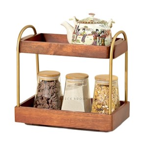 Double Layer Wooden Storage <b>Rack</b> With Metal Handles For Kitchen Pantry Organization Desktop Display <b>Shelf</b> Rectangle Shape - Product Image 5