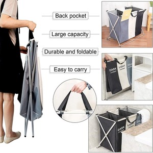 3pcs Oxford Tissu Sac à Linge Étanche Pliable <span class=keywords><strong>Landry</strong></span> Panier à Linge 3 Compartiments - Product Image 3