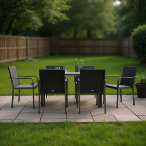 Dark <b>Grey</b> Garden Dining Set 6 Seater Rattan Metal <b>Frame</b> Weather Resistant Outdoor Furniture Contemporary Design - Product Image 2