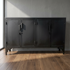 Industrial Vintage Indian Design 3-Door Iron Metal <b>Sideboard</b> Rusty <b>Black</b> Luxury Eco-Friendly Durable Living Room Furniture - Product Image 3
