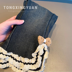 Tongxingyuan Girls Fleece <b>Lined</b> Flared Jeans Dark Blue Cotton Winter Baby Bottoms - Product Image 1