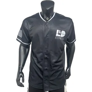 Sublimación personalizada Camisetas de béisbol en blanco para hombre Camisas de béisbol negras al por mayor