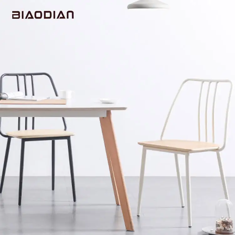 Dining Furniture Chairs With Plywood Timber Wood Seat Metal Frame Plywood Dining Chair