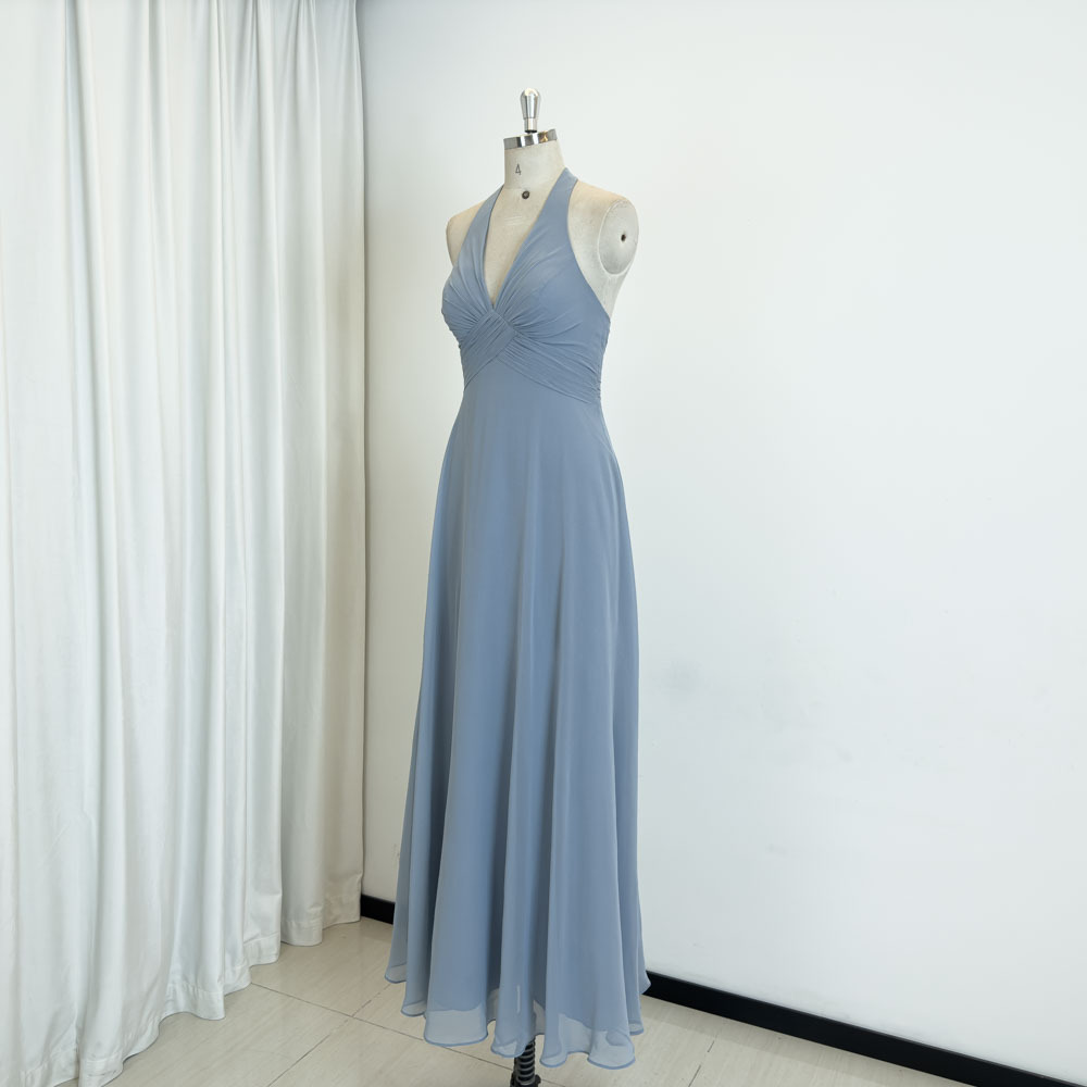 hannah montana blue dress Light Gray V Neck Chiffon Bridesmaid Dress 1910 – Xiaolizi main image 0