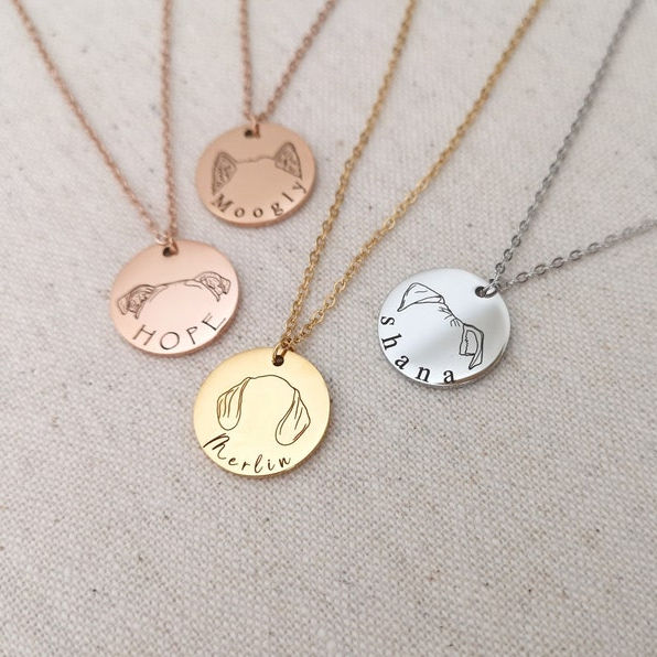 Wholesale Personalized Dog Breeds Ears Dog Mom Gift Name Necklace