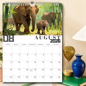 2026 voi tường lịch tùy chỉnh xoắn ốc nghệ thuật giấy 300gsm 12 con voi hình ảnh văn phòng nhà trang trí nội thất Đồng hồ - Product Image 1